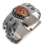 Natural Asteroid Jasper Gemstone 925 Sterling Silver Cuff Bangle Adjustable m4a73