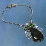 Natural Labradorite, Peridot Gemstone 925 Sterling Silver Necklace 18 j4l77