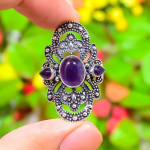 Natural Sage Amethyst Gemstone Handmade 925 Sterling Silver Ring Size 10 g9l12