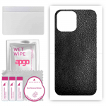 &bdquo;apgo&ldquo; apsauginis lipdukas nugarėlei, suderinamas su &bdquo;Apple iPhone 13 Pro Max&ldquo;, apvyniojimo plėvelė, folija, vinilas - juodos odos ra&scaron;tas