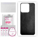 apgo Protective Skin Sticker for the back compatible with Tecno Spark 8T, Wrap Film, Foil, Vinyl - Pattern Black Leather