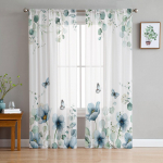 Eukalipto tulpės drugelio gėlė Daisy Leaf Permatomos užuolaidos miegamasis Svetainė Voile Langas Užuolaidos Tiulis Užuolaidos Vaikų Kambarys 135W x 114H(cm)