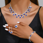 BLINGBAY moteri&scaron;kų papuo&scaron;alų rinkinys Saldus romanti&scaron;kas mėlynas Madingi vestuviniai aksesuarai Mieli romanti&scaron;ki auskarai, karoliai, apyrankių rinkinys, mergaičių modernūs papuo&scaron;alai, dovana