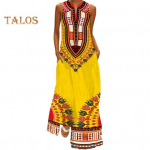 Vasarinė maxi suknelė be pečių be rankovių A formos retro spalvinga etninio stiliaus spausdinta V kaklo &scaron;oninės ki&scaron;enės viso ilgio ilga suknelė M juoda