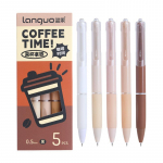 5 vnt Coffee Time gelio ra&scaron;iklių rinkinys Pieno putos 0,5 mm rutulinis juodos spalvos gelio ra&scaron;alas, skirtas ra&scaron;yti biuro mokyklai