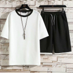 Vyri&scaron;ki mar&scaron;kinėliai + &scaron;ortai Vasarinis kvėpuojantis laisvalaikio mar&scaron;kinėlių bėgimo komplektas Madingas Harajuku margintas vyri&scaron;kas sportinis kostiumas M balta