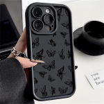 Drugelio ra&scaron;to dėklas, skirtas iPhone 16 Pro 15 14 Pro Max Plus 13 12 11 Pro Max Xs X Xr 8 7 Smūgiams atsparus saldainių spalvos silikoninis mink&scaron;tas objektyvo apsauginis dangtelis iPhone 15 juoda
