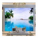 Freska Tapetai Creative Blue pool View Ocean Photo Wall Paper Svetainės televizorius Sofa Miegamojo dekoro freska