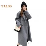 Moteri&scaron;ka vilnonė striukė ilgomis rankovėmis paltas su priekinėmis ki&scaron;enėmis Kasdieniai vir&scaron;utiniai moteri&scaron;ki paltai, skirti rudens žiemos kasdieniam dėvėjimui M pilka