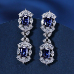 Žėrintys safyriniai nuotakos kabančiai auskarai moterims Auk&scaron;čiausios kokybės 100% S925 sidabras su auk&scaron;to karbono deimantais Vakarėlių papuo&scaron;alai