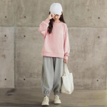 Girls Spring and Fall Sports Suit Long Sleeve Round Neck Sweatshirt + Sweatpants Two-piece Set 140 rožinė
