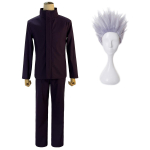 Jujutsu JJK Manga Anime Satoru Gojo Cosplay kostiumas Shibuya Incident Uniform Patch Perukas Rožių tinklas Sintetinis Helovinas L-(Costume+Wig)