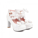 Rožiniai kutukai Nėriniai lankeliai Auk&scaron;takulniai Violetiniai Mieli mergaiti&scaron;ki platforminiai Batai vintažinio stiliaus Esteti&scaron;ki Batai Sissy princesės Cosplay auk&scaron;takulniai 46 balta