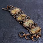 Fossil Coral Gemstone Handmade Copper Wire Wrap Bracelet 7-8 g5w62