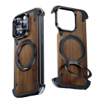 Prabangus, skirtas iPhone 16 15 14 Pro Max dėklui 360&deg; besisukantis žiedinis stovas Magnetinis seifo laikiklis Graikinis rie&scaron;utas Mediena Metalinis karkasas Apsauginis dangtelis For iPhone 14 Pro Max
