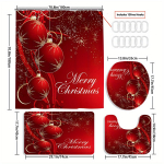 4vnt Prabangūs kalėdiniai &scaron;ventiniai raudoni žibintai du&scaron;o užuolaidų rinkiniai, skirti vonios kambariui neslystantys vonios kilimėliai dangtis tualeto dangtis vonios kilimėlis