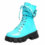 Madingi moteri&scaron;ki batai iki blauzdos Madingi saldainiai Spalvoti lakinės odos batai mergaitei 2024 m. žiemos rudens auk&scaron;takulniai batai Moteriai žiemai Botas Mujer9 37 dangaus mėlyna spalva