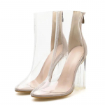 Madingi seksualūs PVC permatomi kulk&scaron;nies aulinukai moterims su užtrauktuku, Botas Mujer smailiomis nosimis, skaidrūs auk&scaron;takulniai pavasario rudens bateliai moterims 35 abrikosas