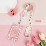 Mielas permatomas dirželis kortelių dangtelis Studentų autobusų kortelės rankovės animacinių filmų darbo kortelių dangteliai kredito kortelės laikiklis su spyruokline virve