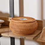 Rankomis austa rotango laikymo dėžutė su dangteliu, arbatos ir maisto indelis, Kongfu arbatos rinkinys, duonos ir vaisių krep&scaron;elis su dangteliu, Puer arbatos mai&scaron;elių organizatorius