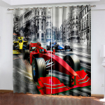 Užtamsinančios užuolaidos su 3D spausdintu lenktyniniu automobiliu, užuolaidos miegamojo, svetainės langams, namų dekoravimui W132cm x H160cm&Grommet