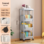 Kilnojamas ant grindų statomas knygų lentynos vežimėlis su ratukais žaislams ir knygoms laikyti 4-layer with cover + wheel + hanging box