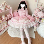 Japoni&scaron;ka gotikinė Lolita Suknelė Moteri&scaron;ka Kawaii Bow Bear nėriniuota suknelė ilgomis rankovėmis Princesės suknelė Helovino kostiumo dovana mergaitėms S