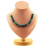 Pierres et Min&eacute;raux. Collier 20 perles Oeil de Tigre bleu clair 8 mm. Chaine en acier Collier femmes, hommes. Taille personnalisabl