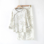 Women's Bamboo Fiber Casual Pajama Set - Sweet Spring/Summer Internet Celebrity Style with Long Sleeve Top and Trousers M