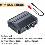 NFC Bluetooth 5.3 garso imtuvas RCA 3,5 mm AUX belaidis USB adapteris su MIC palaikymu U-Disk / TF kortelės grojimas automobilinio rinkinio garsiakalbiui With RCA Edition