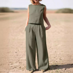 Didelio dydžio moteri&scaron;ki vasariniai vienspalviai medvilniniai lininiai kasdieniai ilgomis rankovėmis laisvo kirpimo vintažinio stiliaus kelnių kostiumai M