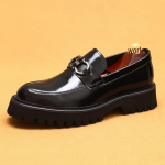 [I&scaron;pardavimas] Vyri&scaron;ki verslo atsitiktinio stiliaus odiniai mokasinai - Storu padu briti&scaron;ki slip-on batai 43 juoda