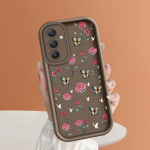 Mink&scaron;tas silikoninis kvadratinių kopėčių spausdinimo ra&scaron;tų telefono korpusas, pilnas dangtis, fotoaparatas, atsparus smūgiams, guminis dėklas, skirtas Samsung Samsung A05 ruda