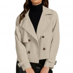 Moteri&scaron;kas trumpas tran&scaron;ėjos paltas, kasdienis, ilgomis rankovėmis, dvieilis &scaron;varkas su atlapais, trumpas &scaron;varkas su ki&scaron;enėmis, pavasario-rudens vir&scaron;utinis drabužis S chaki