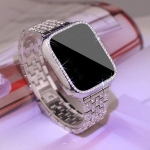 Metalinis dirželis Apple Watch Bnad 38mm 40mm 42mm 44mm 41mm 45mm Woman Deimantinis žiedas nerūdijančio plieno jungties apyrankė, skirta iWatch 7 6 SE 5 4 3 38mm