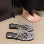 Baotou &scaron;lepetės moterims, lauko drabužiai 2025 vasara naujos ni&scaron;inės tinklinės tu&scaron;čiavidurės &scaron;lepetės, pralaidžios orui, žemakulniai žvejų tinklo batai 35 juoda