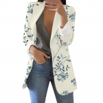 Moteri&scaron;kas laisvalaikio spausdintas kostiumas ilgomis rankovėmis laisvas, patogus kardiganų paltas L smėlis