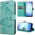 Coque de Protection - BOOLING - Samsung Galaxy A17 4G/5G - Synth&eacute;cuir Vert Papillon - 2 Vitres