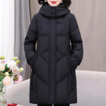Didelių dydžių XL-5XL Madingas žieminis paltas moterims, ilgas parkas su gobtuvu, storas, &scaron;iltas, laisvas, vidutinio amžiaus moterų &scaron;varkas 5XL juoda