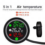 Motociklo skaitmeninis panelis moto universalus temperatūros laikrodis Mini viso ekrano termometras 5 in 1 Jutiklinis ekranas USB Type-C matuoklis