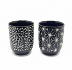 Mino Ware BIfuu statinės formos kanapių lapų Karakusa japoni&scaron;kų arbatos puodelių rinkinys S mėlyna