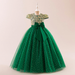 Europieti&scaron;ka ir Amerikieti&scaron;ka mergaičių pūstomis rankovėmis, blizgučiais puo&scaron;ta gėlių mergaitės princesės suknelė - iki grindų 140cm/9Y