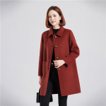 FengXun Women's Autumn/Winter Double-faced 100% Wool Mid-length Coat 2XL
