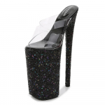 26CM Blizgučiai Platforma Super Auk&scaron;takulniai Sandalai Stiletto Moteri&scaron;ki Skaidrūs Modeliai Batai &Scaron;lepetės Vasaros Naktinis Klubas Moteri&scaron;ki Siurbliai 35 juoda