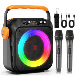 Karaoke grotuvas su 2 mikrofonais, ne&scaron;iojamas Bluetooth garsiakalbis su 6,8 žemų dažnių garsiakalbiais, karaoke grotuvas su PA sistema suaugusiems ir vaikams