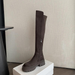 Madingi platforminiai iki kelių batai moterims Rudens Žiemos Mada Oda Be Užsegimo Batai Moteri&scaron;ki Elastingi Storu Padu Vir&scaron; Kelių Botas 35