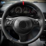Skirta BMW M Sport 3 5 Series E46 E39 M3 M5 Hand Braid automobilio vairo dangtelis Juoda perforuota oda raudona mėlyna linija raudona