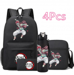 4 vnt./rinkinys Anime Demon Slayer spausdintas kuprinė, mokyklinė kuprinė, peties krep&scaron;ys, dėklas su 750 ml vandens buteliuku, berniukas, mergaitė, didelės talpos, neper&scaron;lampama mokyklinė kuprinė
