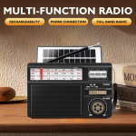 Retro Ne&scaron;iojamas Visų Bangų Radijo Imtuvas Saulės Energija Bluetooth 5.2 Garsiakalbis Muzikos Grotuvas Palaiko TF USB juoda