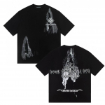 W362 CHROME HEARTS 2026 Vasaros Naujas Auk&scaron;tos Kokybės Medvilninis Apvalia Kaklo Laisvas Didelio Dydžio Vyri&scaron;kas ir Moteri&scaron;kas Mar&scaron;kinėliai Pora Mar&scaron;kinėlių S juoda